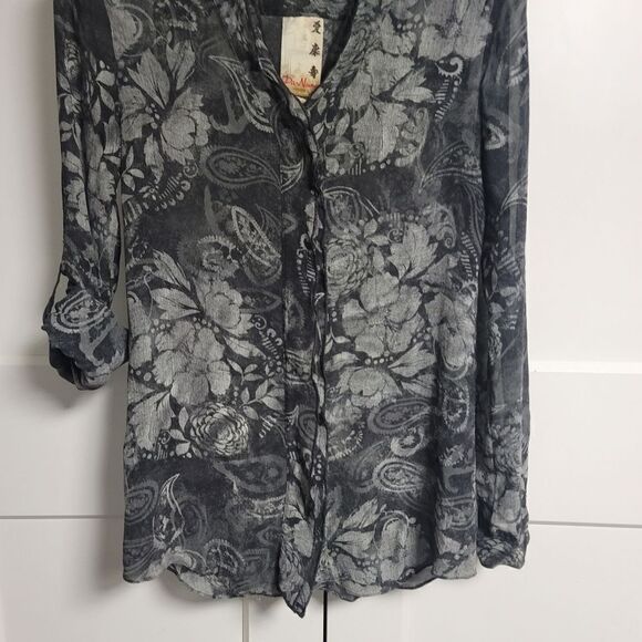 Da-Nang silk button-down sheer long sleeve, xs - Picture 8 of 8